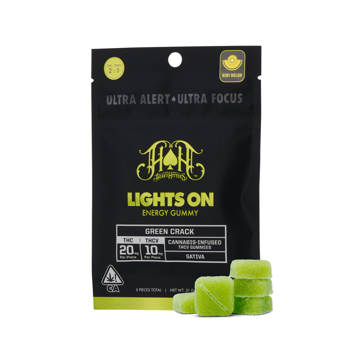 Green Crack | Sativa - Lights On THCV Energy Gummies - 100mg THC | 50mg THCV
